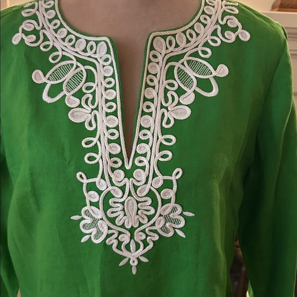 Jones New York Green Embroidered Linen Top - Picture 3 of 6
